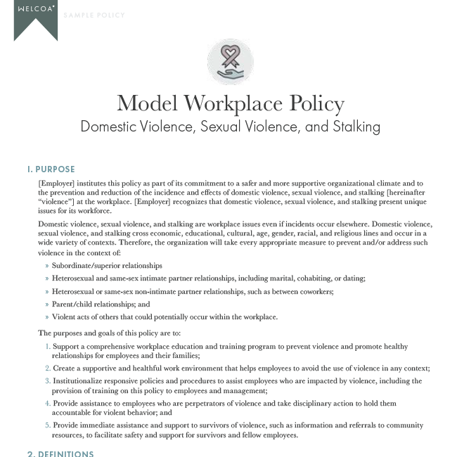 Domestic Violence, Sexual Violence, and Stalking Model Workplace Policy