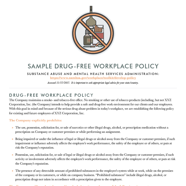 Drug-Free Workplace Sample Policy