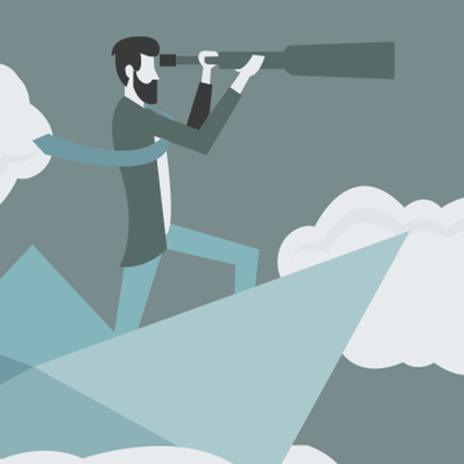 Man with telescope looking in the distance