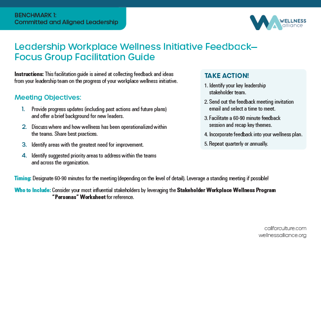 Leadership Workplace Wellness Initiative Feedback Focus Group Facilitation Guide