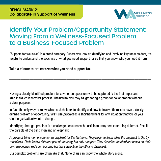 Moving From a Wellness-Focused Problem to a Business-Focused Problem