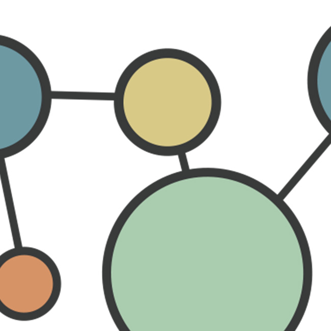 Circles of various sizes and colors connected by lines