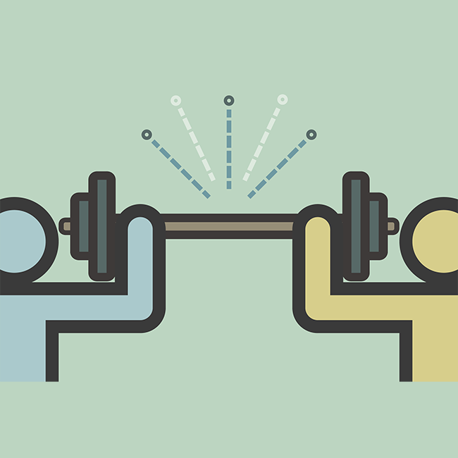 Illustration of two people lifting a barbell together