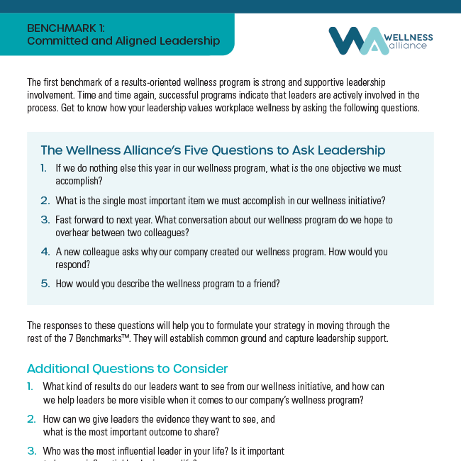 The Wellness Alliance's Five Questions to Ask Leadership