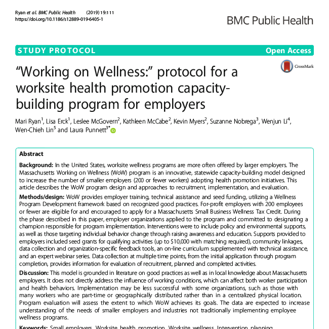 “Working on Wellness:” Protocol for a Worksite Health Promotion Capacity-Building Program for Employers