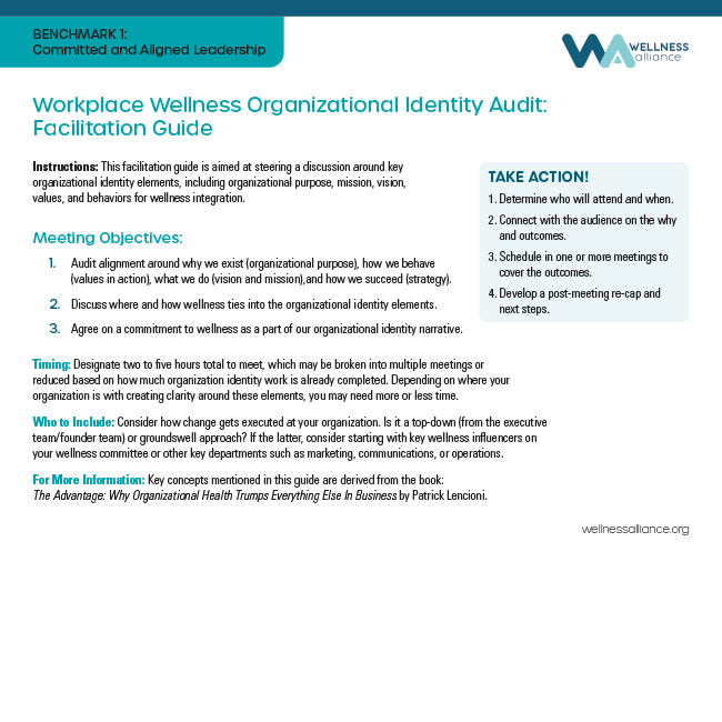 Workplace Wellness Organizational Identity Audit: Facilitation Guide